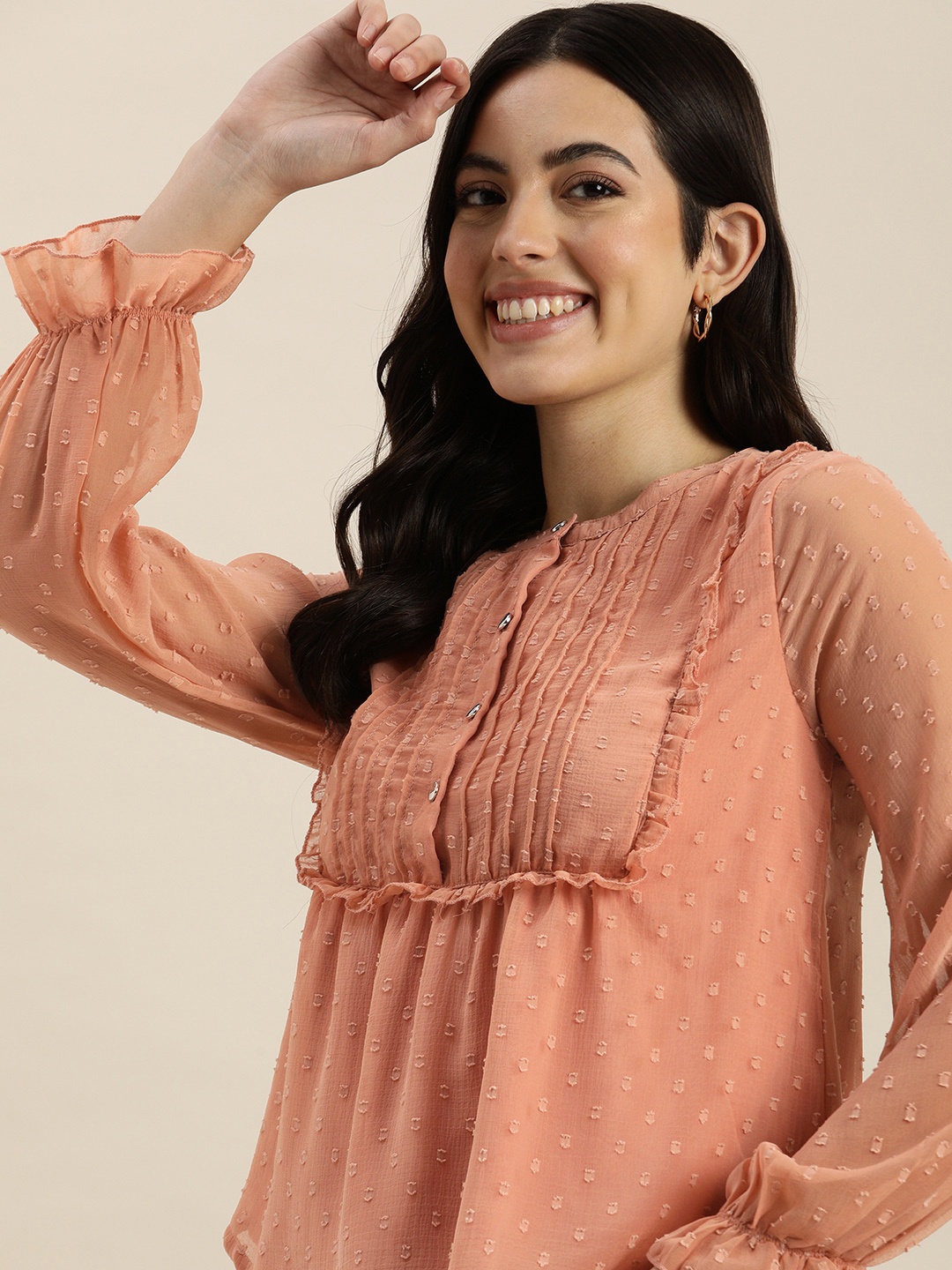 

HERE&NOW Self Design Dobby Top, Peach