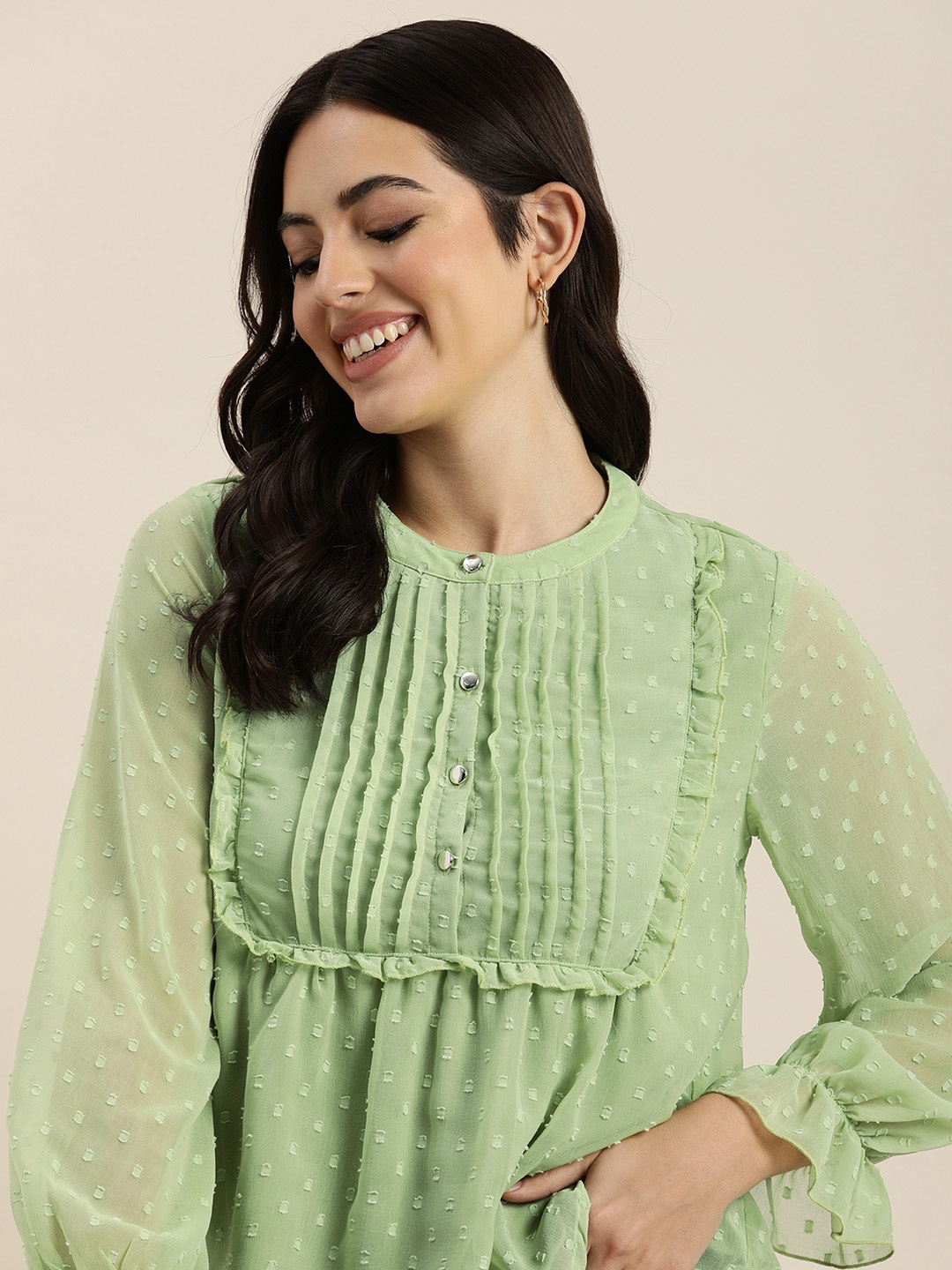 

HERE&NOW Self Design Dobby Top, Green