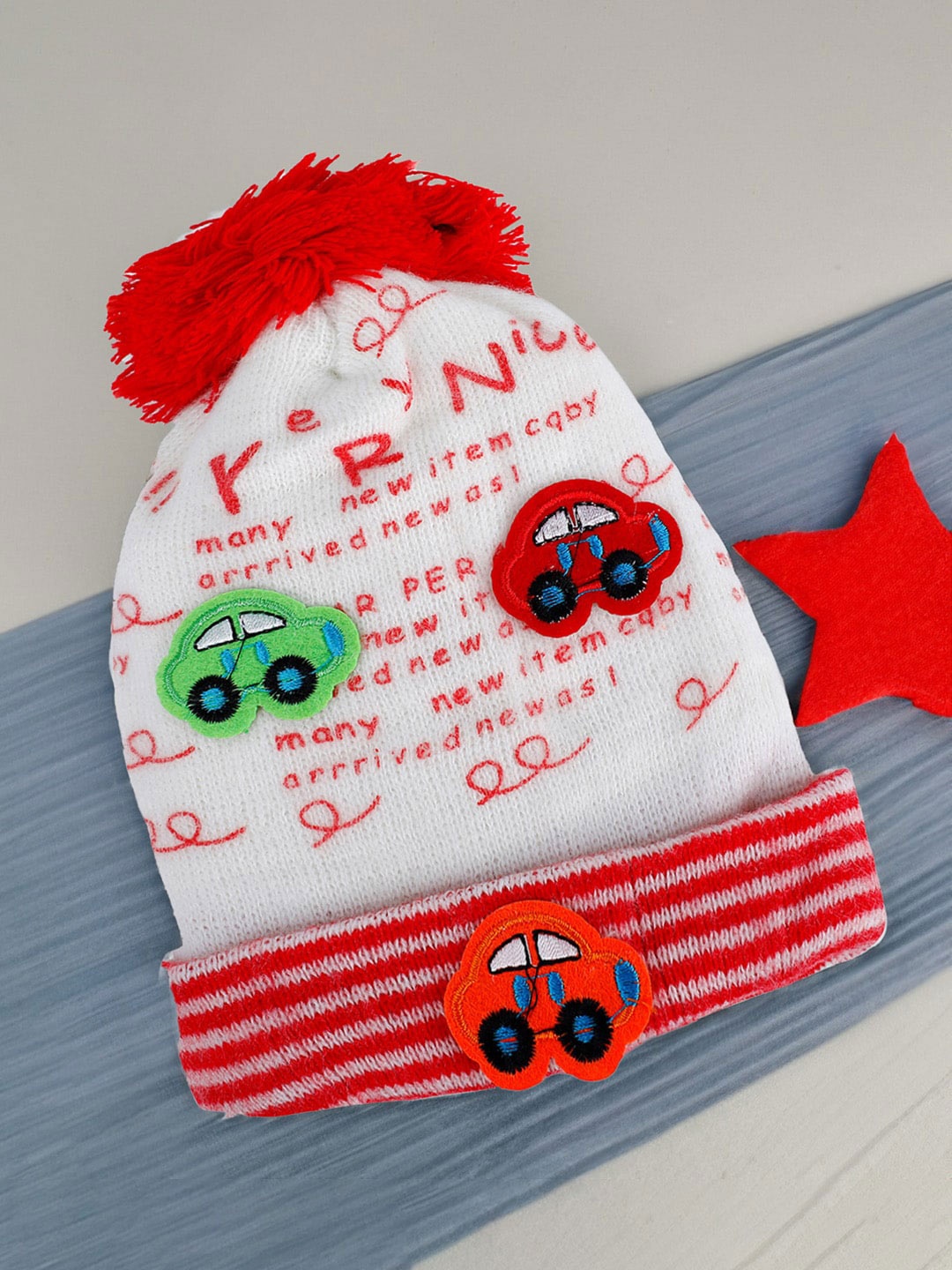 

Baby Moo Kids Printed Woollen Beanie, Red