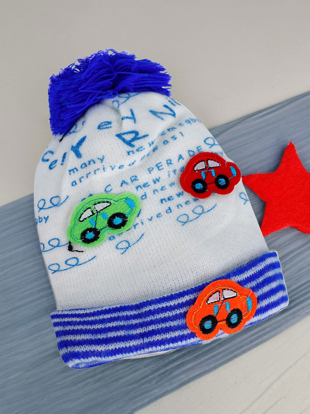 

Baby Moo Kids Printed Woollen Beanie, Blue