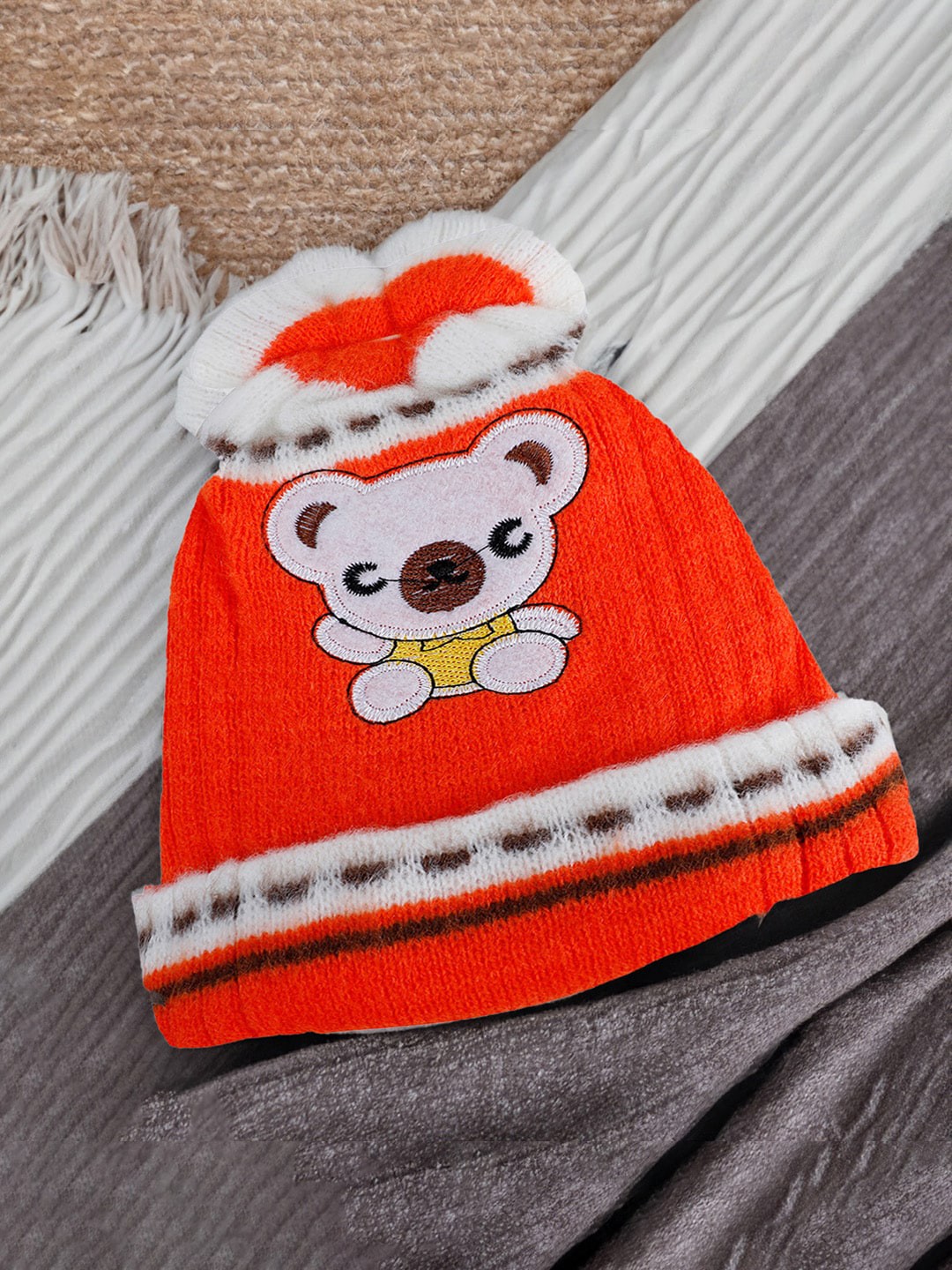 

Baby Moo Kids Embroidered Woollen Beanie, Orange