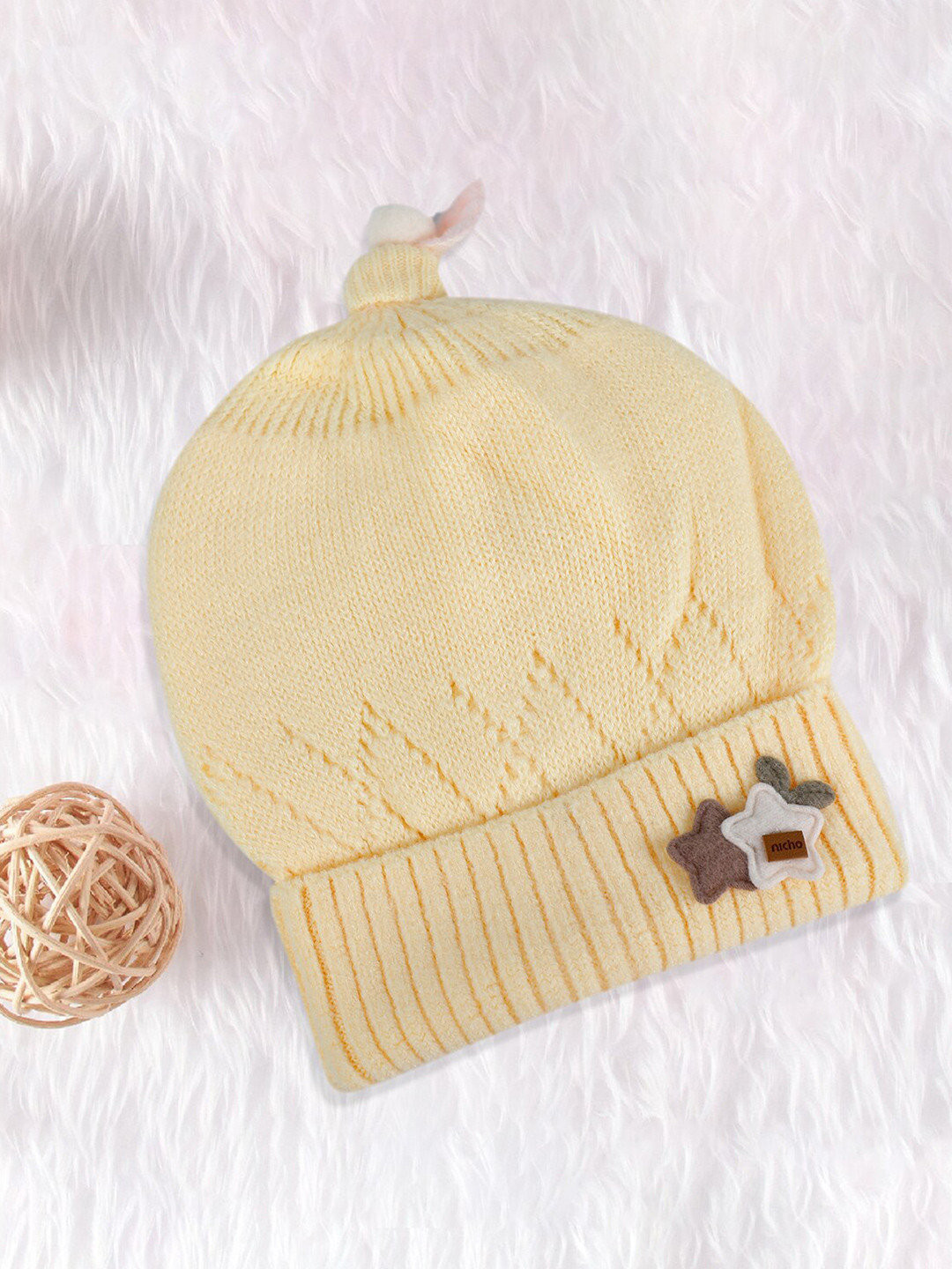 

Baby Moo Kids Self Design Woollen Beanie, Yellow
