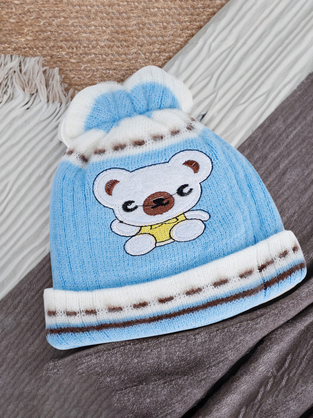 

Baby Moo Kids Self Design Woollen Beanie, Blue