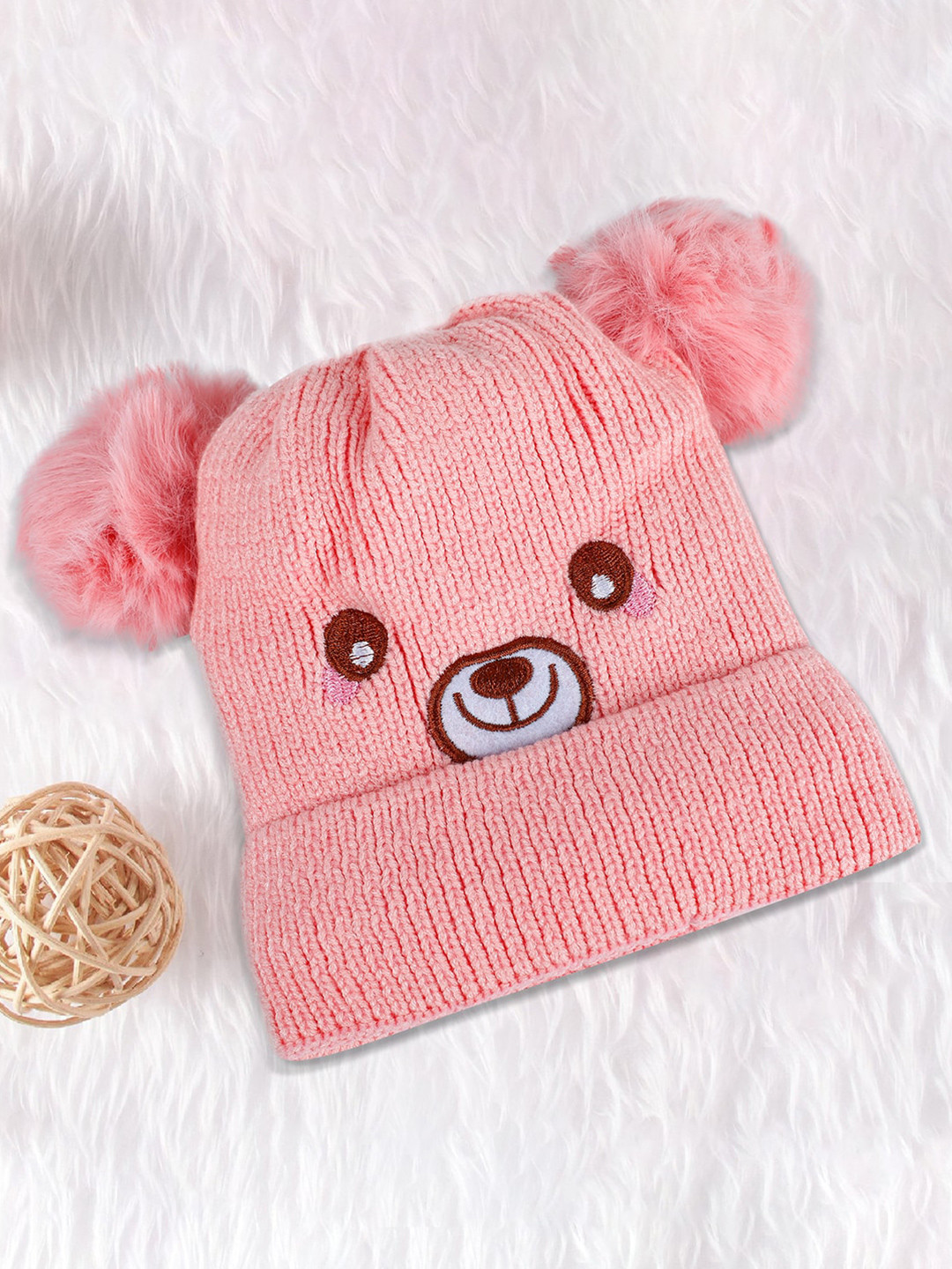 

Baby Moo Kids Self Design Woollen Beanie, Pink