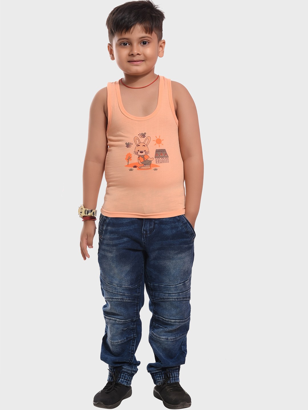 

BAESD Boys Pack Of 4 Printed Cotton Innerwear Vests, Orange