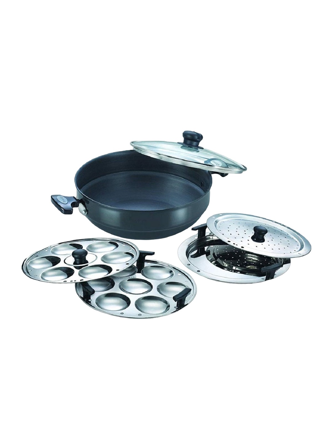 

Prestige Black Hard Anodised Induction Base Multi-Kadai with Glass Lid