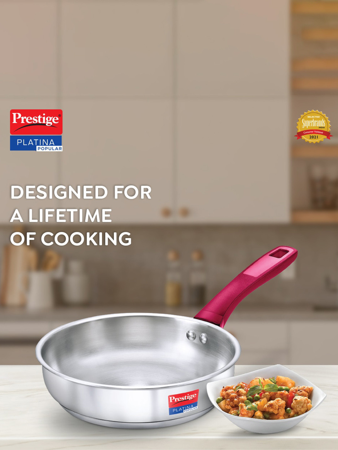 

Prestige Platina Popular Stainless Steel Frying Pan 1.9L, Silver