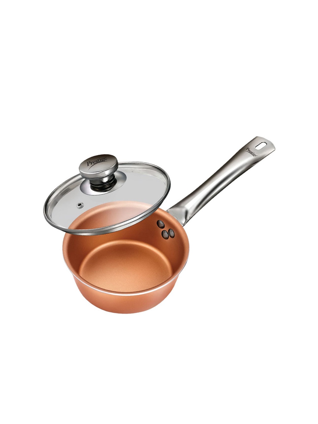 

Prestige Cuprus Copper Toned Non-Stick Induction Base Sauce Pan With Glass Lid-1.1L