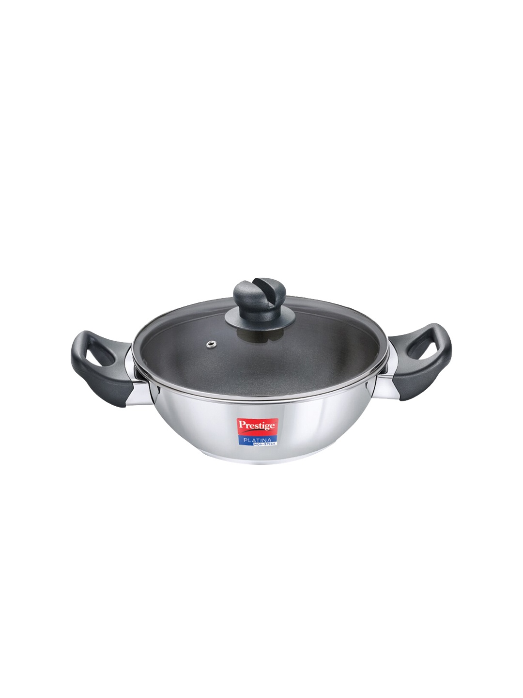 

Prestige Platina Non-Stick Stainless Steel Induction Base Kadai With Glass Lid 2.25L, Silver