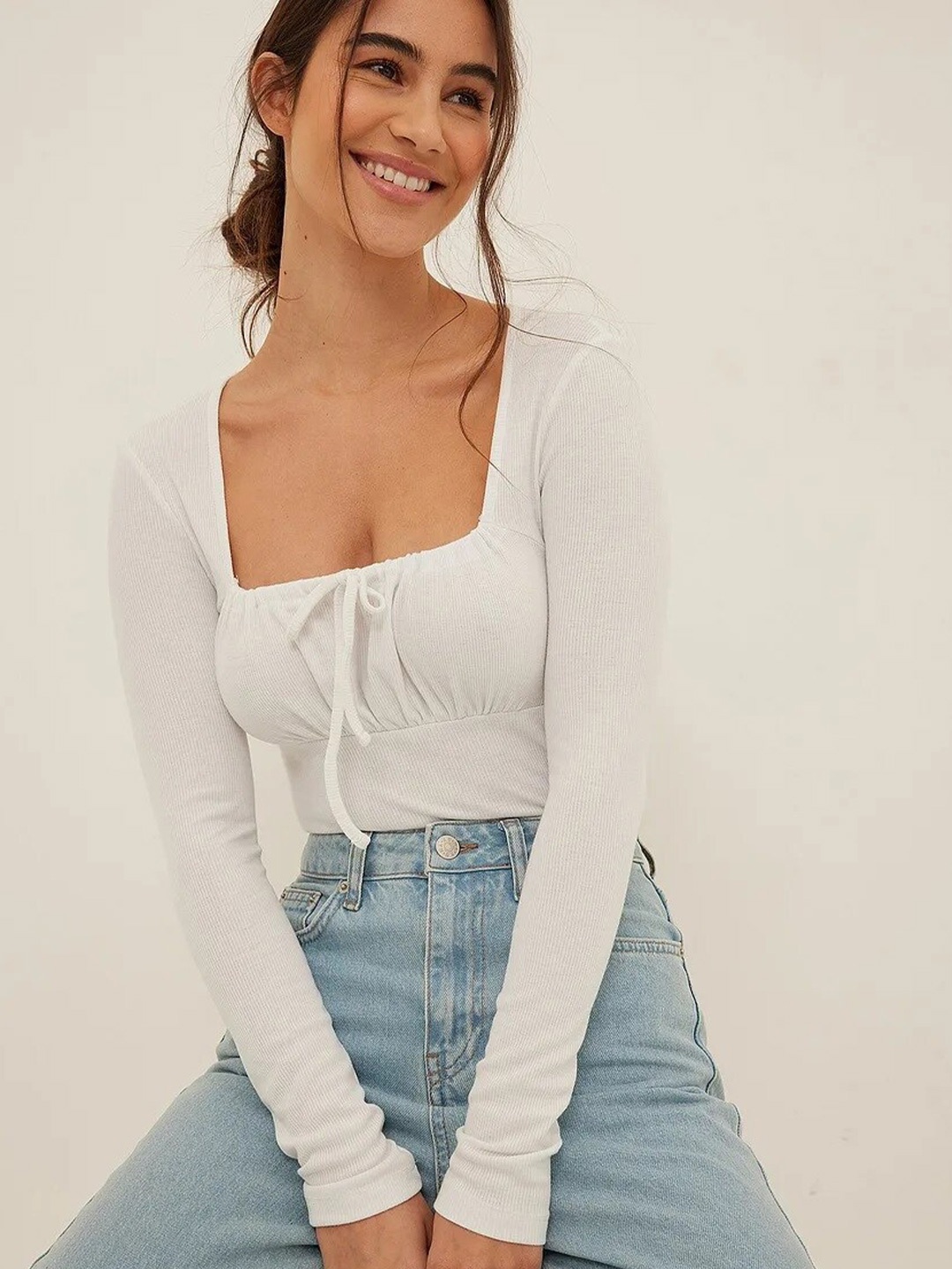 

Dracht Square Neck Fitted Crop Top, White