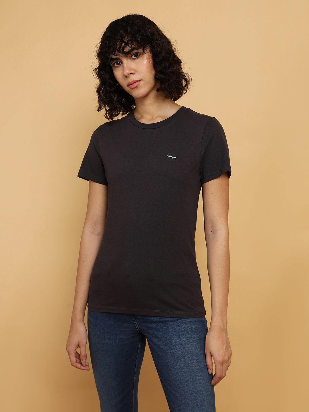 

Wrangler Round Neck Cotton T-shirt, Black
