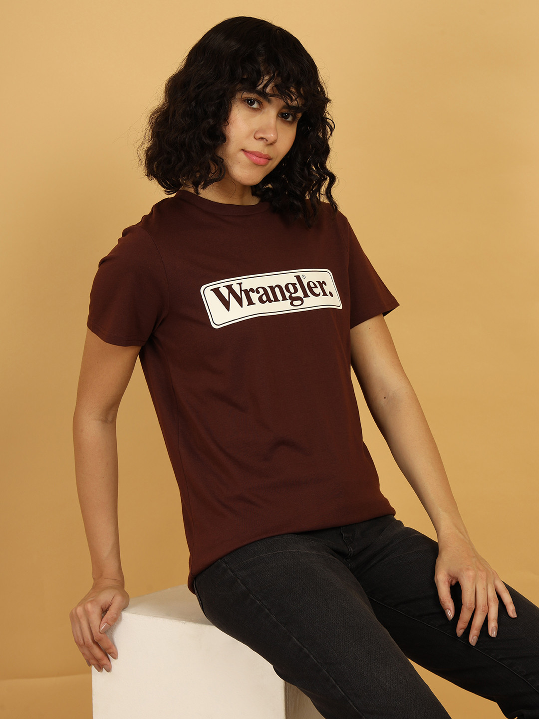 

Wrangler Brand Logo Printed Cotton T-shirt, Maroon