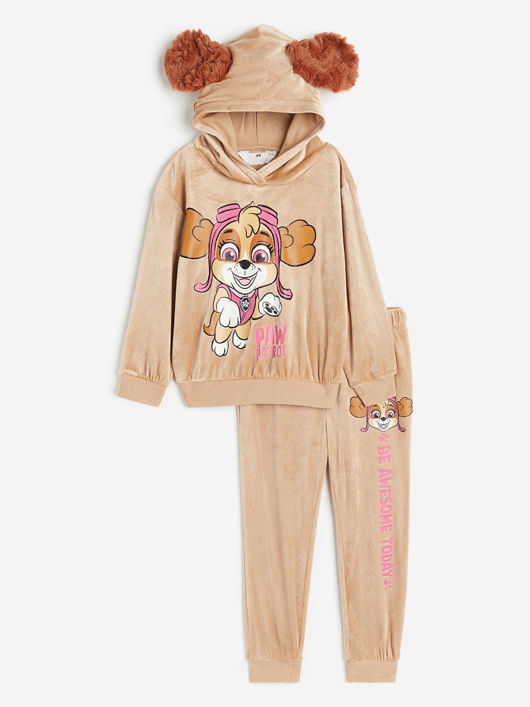 

H&M Girls 2-Piece Velour Set, Beige