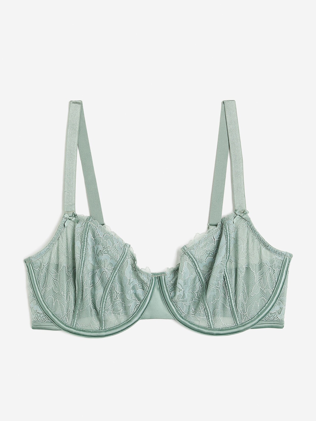

H&M Non-Padded Underwired Lace Bra, Green