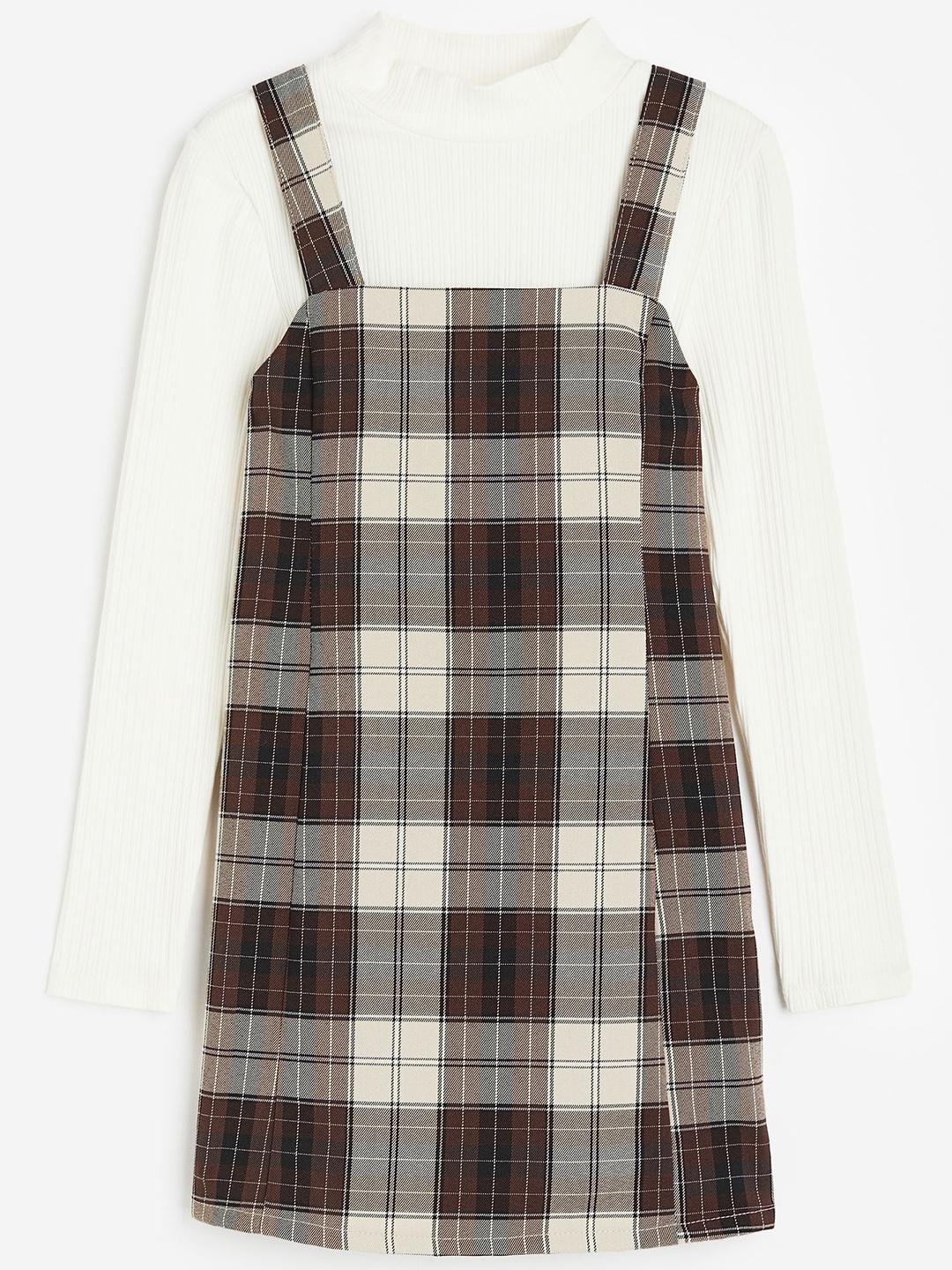 

H&M Girls 2-Piece Pinafore Dress Set, Brown