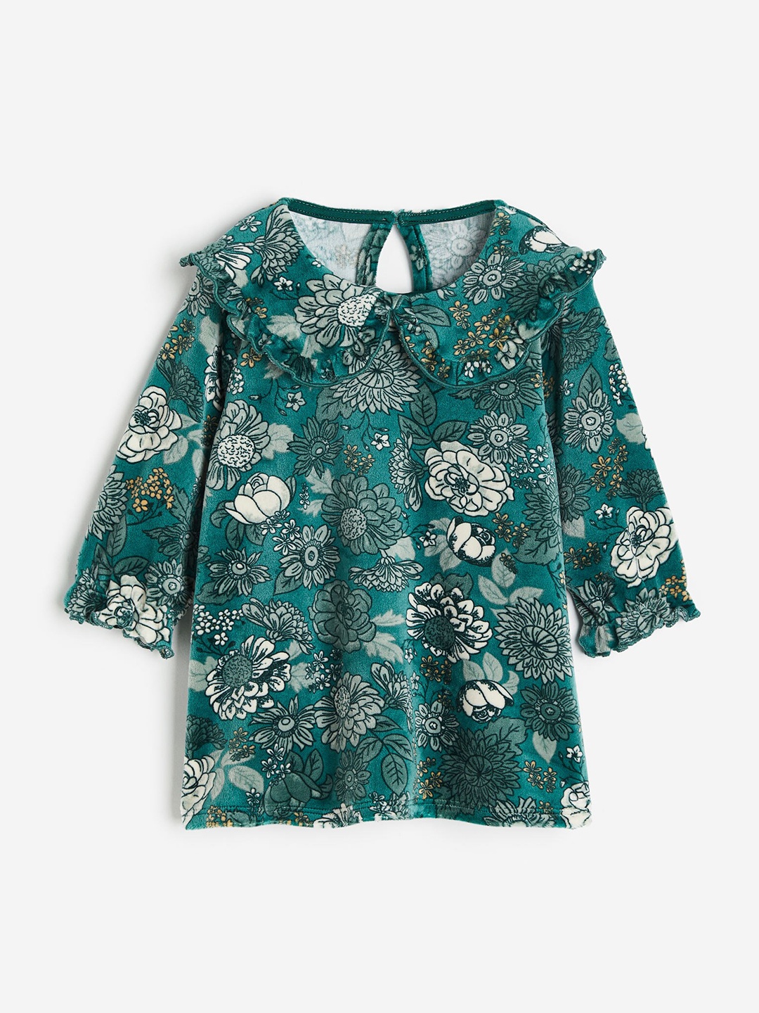 

H&M Infant Girls Collared Velour Dress, Green
