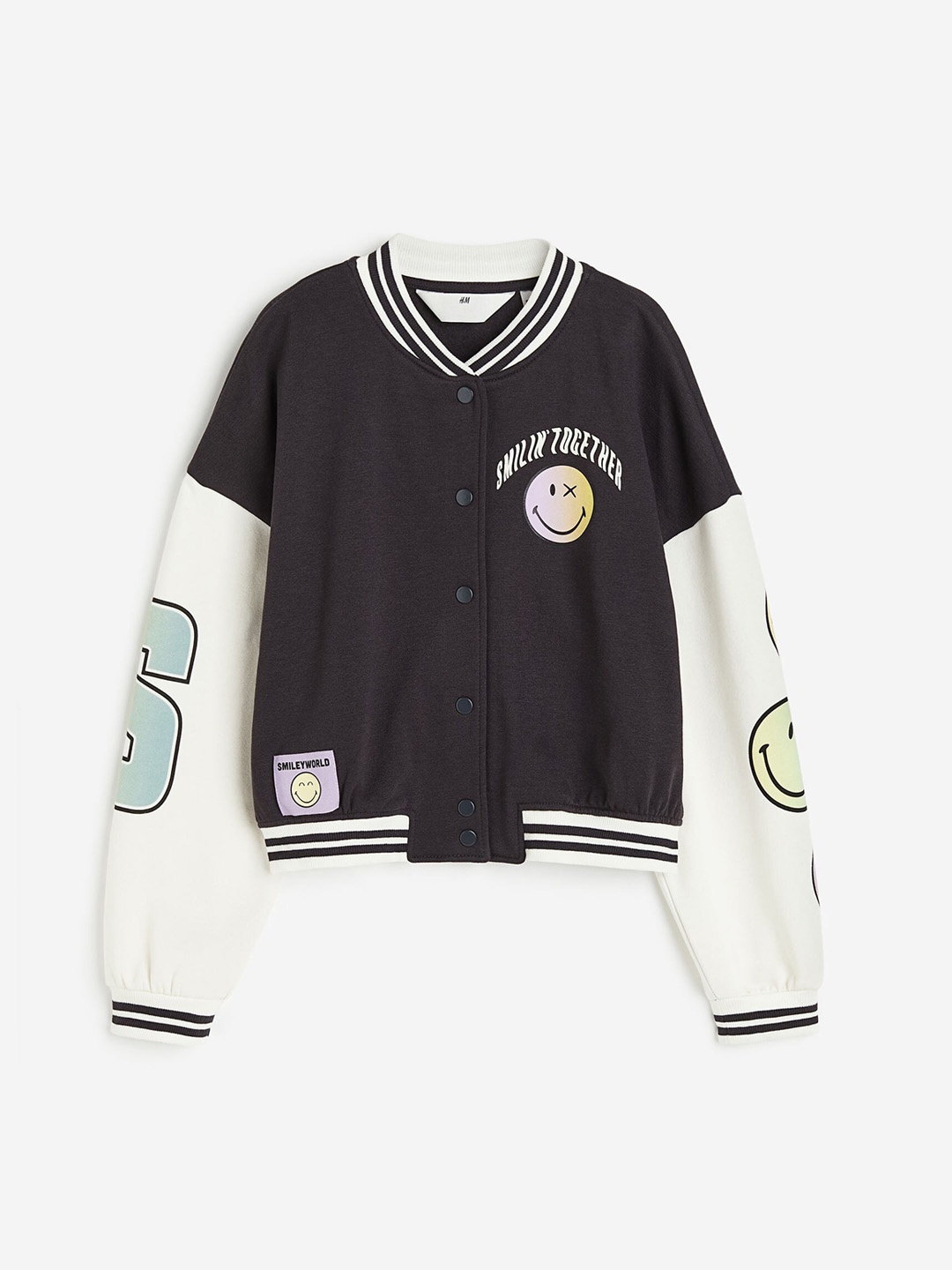 

H&M Girls Print-Motif Baseball Jacket, Grey
