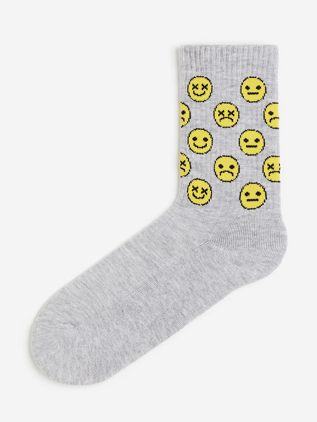 

H&M Men Emoji-Patterned Above Ankle-Length Socks, Grey
