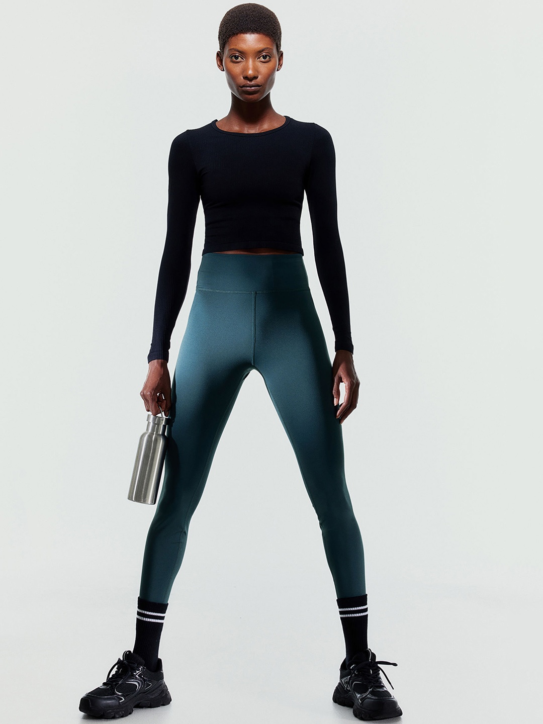 

H&M Women High Waist Sports Tights, Turquoise blue