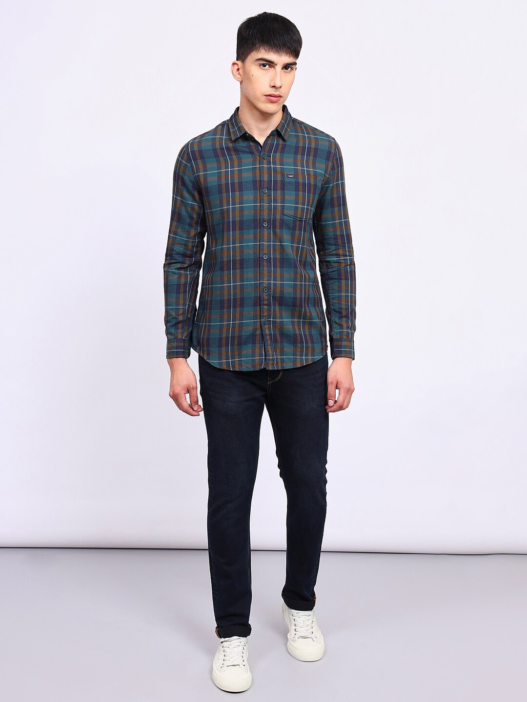 

Lee Tartan Checked Slim Fit Opaque Cotton Casual Shirt, Green