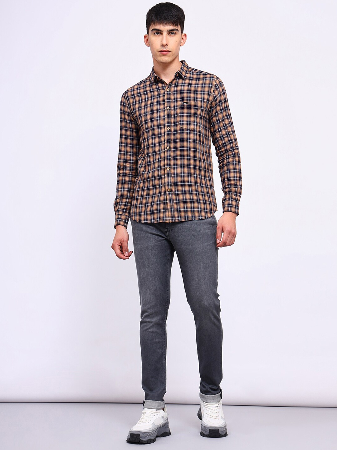

Lee Tartan Checked Slim Fit Opaque Cotton Casual Shirt, Brown