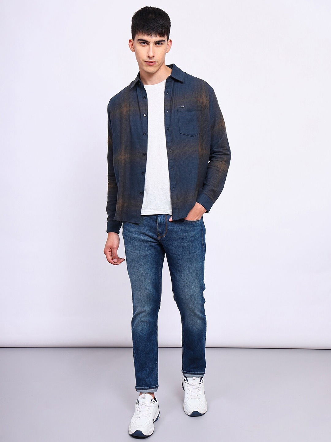 

Lee Relaxed Tartan Checks Twill Cotton Casual Shirt, Blue
