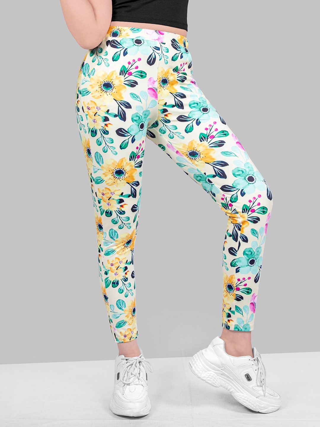 

Naughty Ninos Girls Skinny Fit Floral Printed Jeggings, White