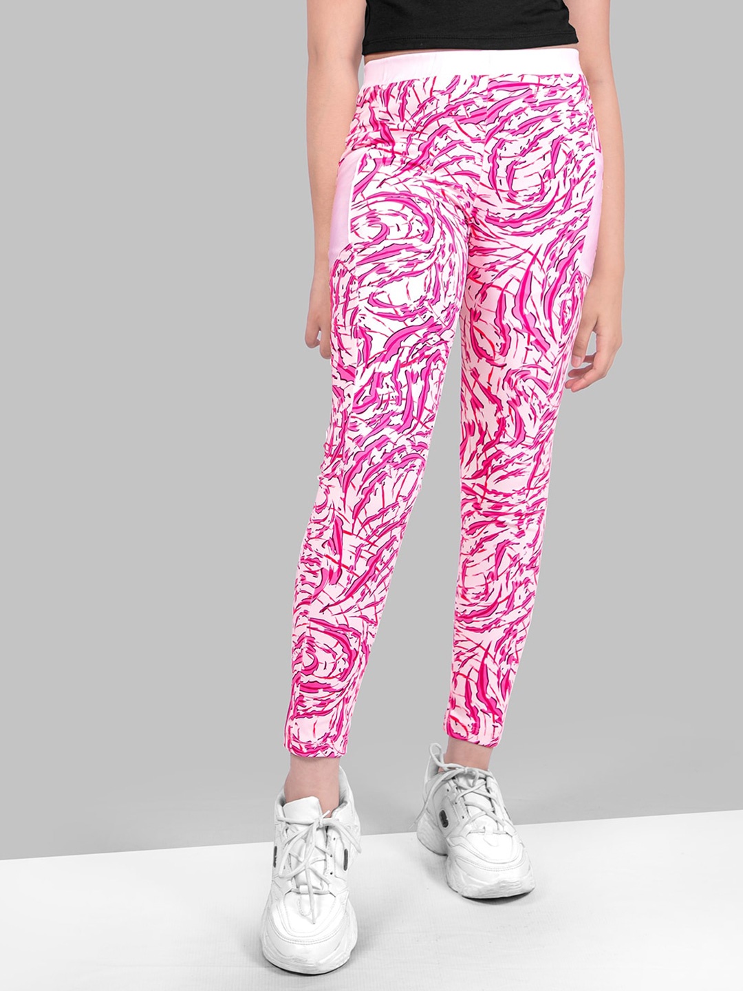 

Naughty Ninos Girls Skinny Fit Abstract Printed Jeggings, Pink
