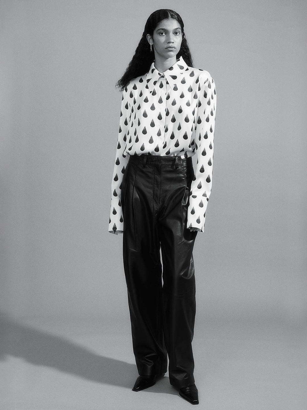 

H&M Graphic-Print Satin Shirt, Beige