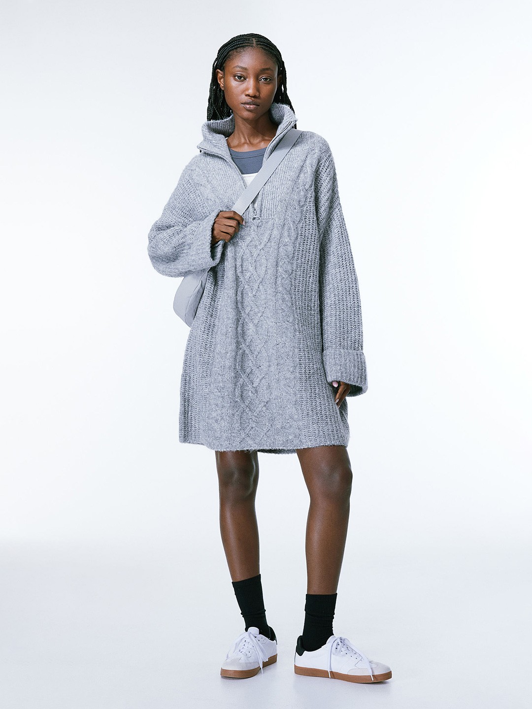 

H&M Loose-Fit Zip-Top Jumper, Grey