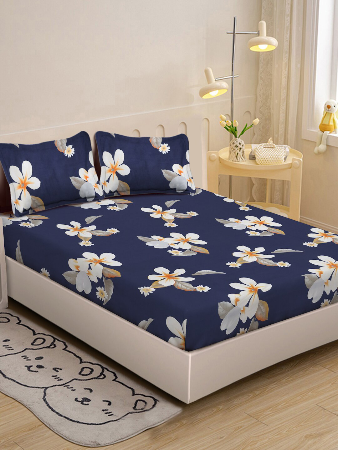 

KLOTTHE Blue Printed 300 TC Single Bedsheet With 2 Pillow Covers