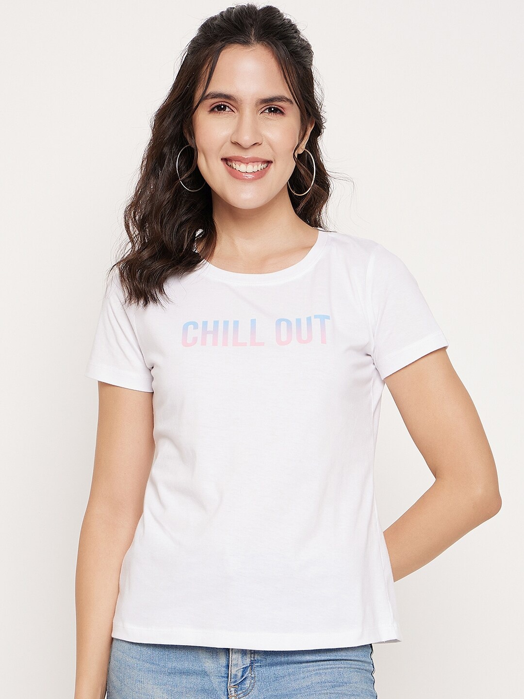 Mast & Harbour White Typography Printed Pure Cotton T-shirt