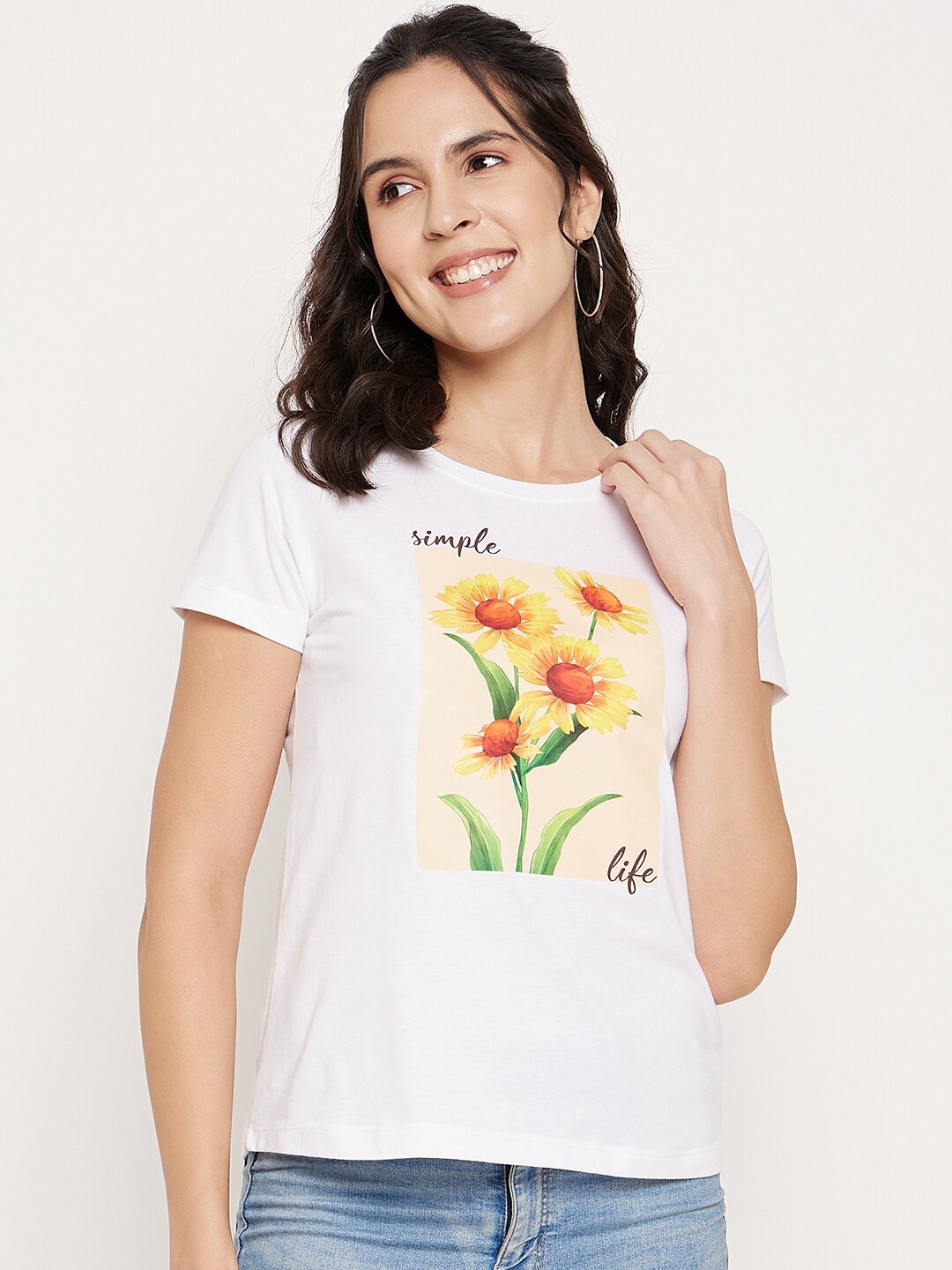 Mast & Harbour Graphic Printed Pure Cotton T-shirt, White