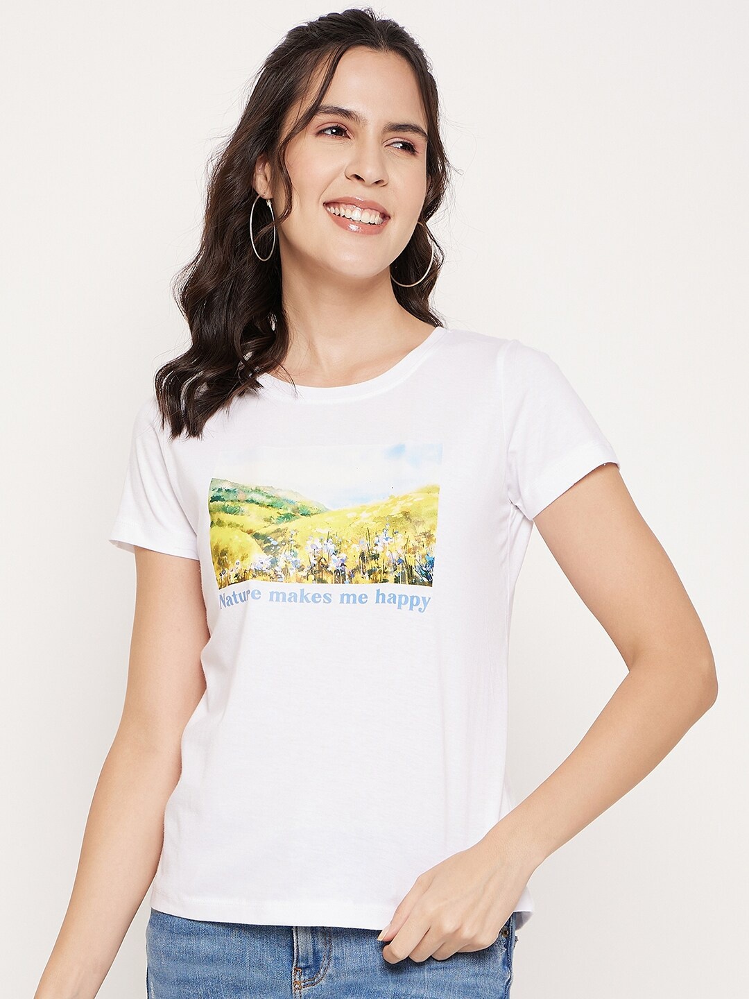 

Mast & Harbour White Graphic Printed Pure Cotton T-shirt