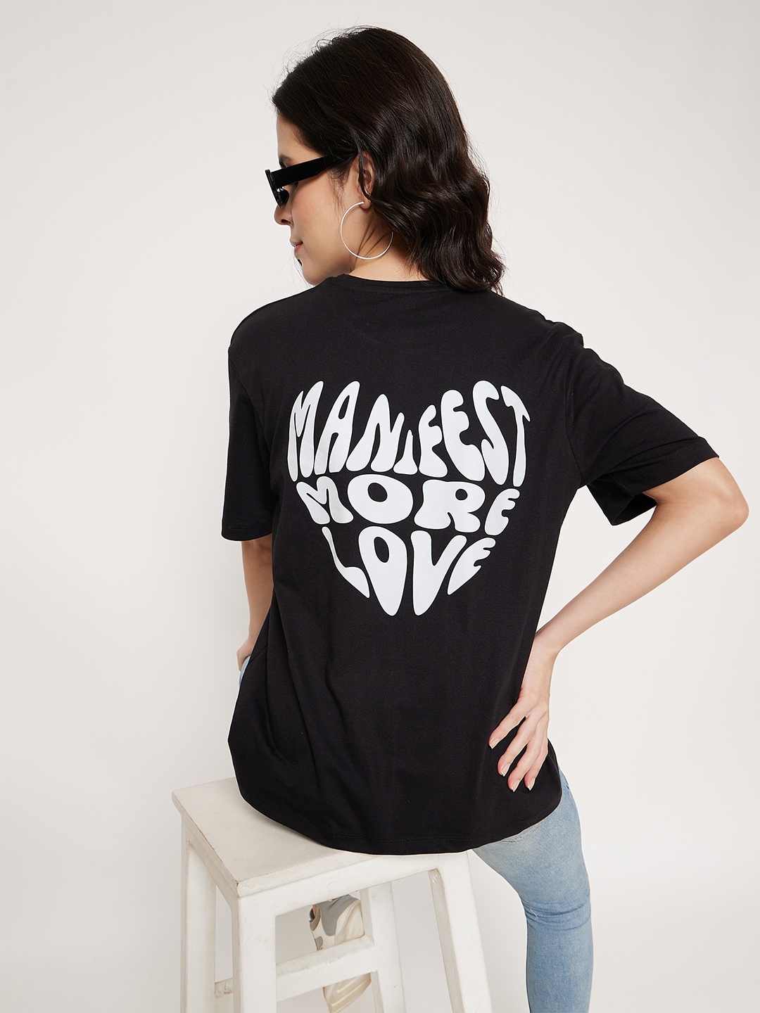 

Mast & Harbour Black Typography Printed Pure Cotton Oversized T-shirt