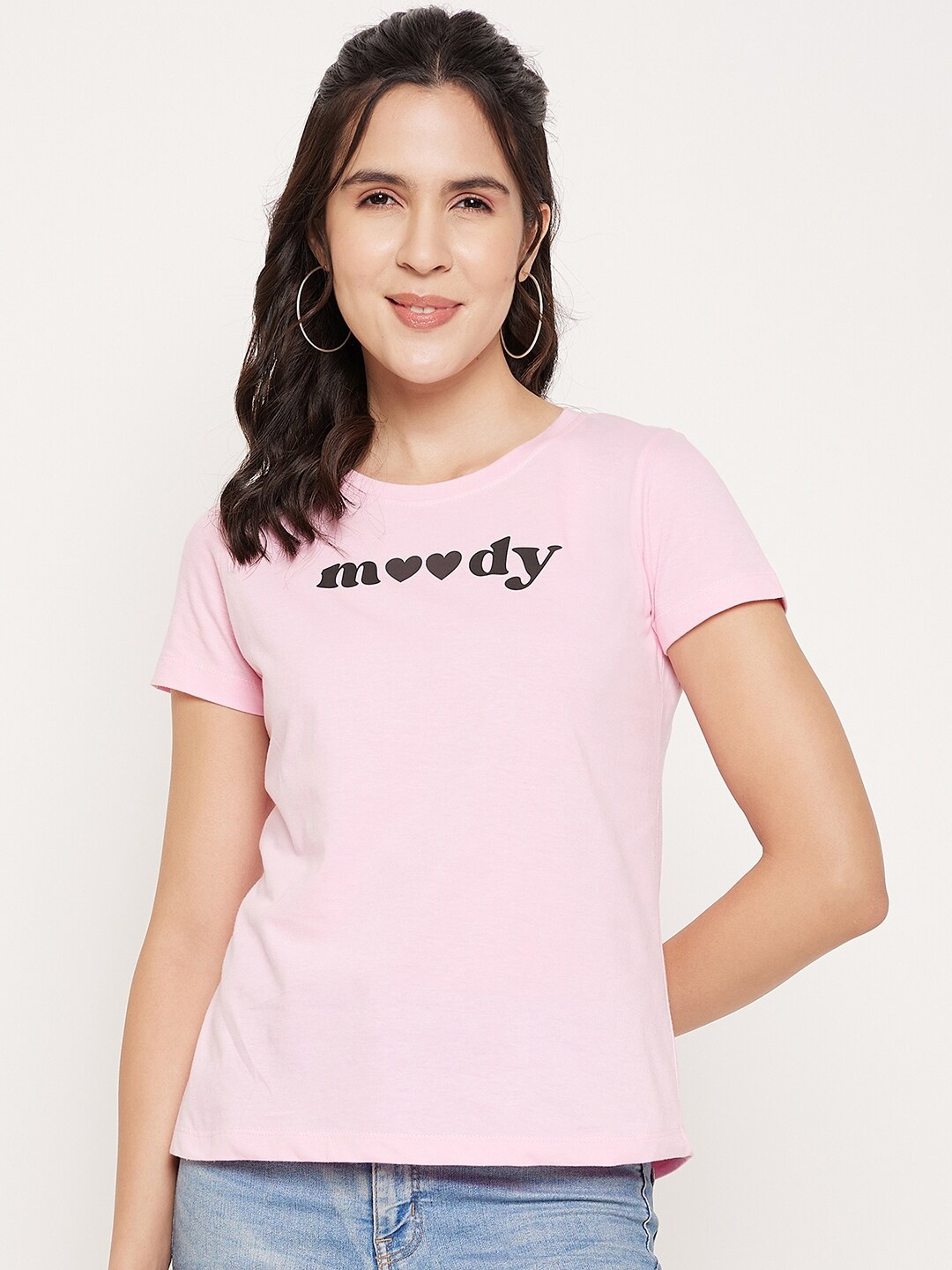 

Mast & Harbour Pink Typography Printed Boat Neck Pure Cotton T-shirt