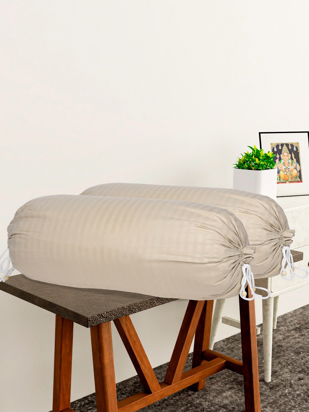 

Kuber Industries 4-Pcs Cream-Coloured Striped Cotton Bolster Covers