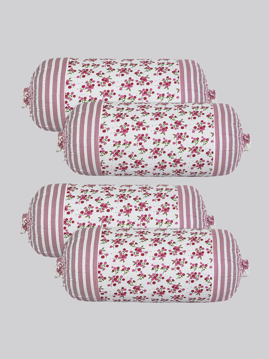 

Kuber Industries White & Pink 4 Pieces Printed Cotton Bolster Covers