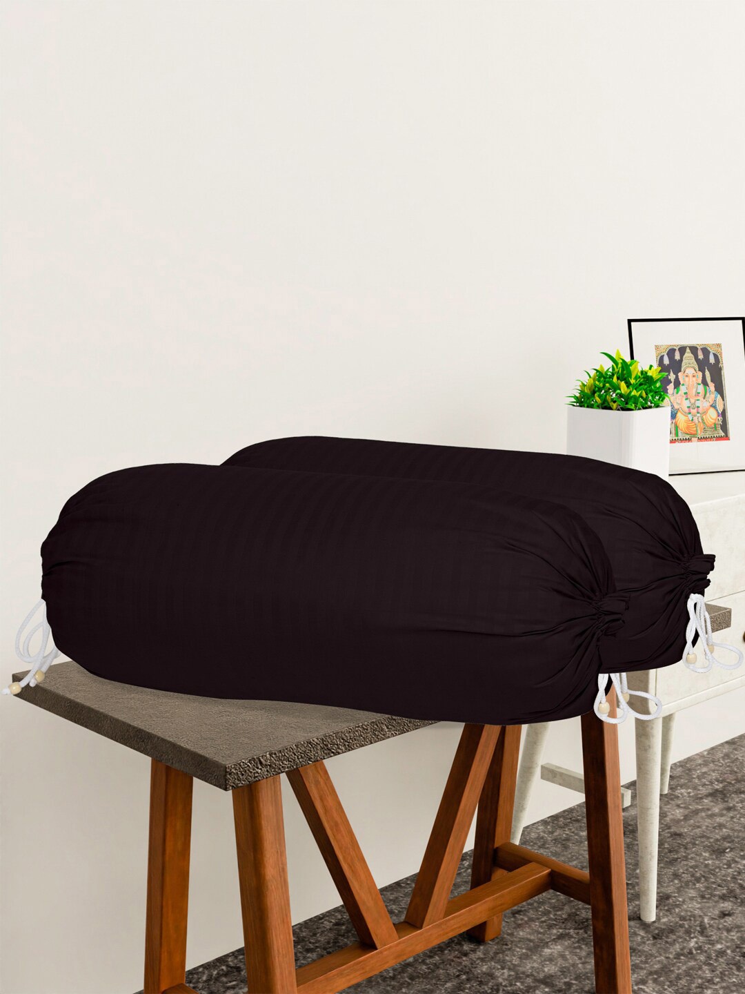 

Kuber Industries Black 4-Pieces Striped Cotton Bolster Covers