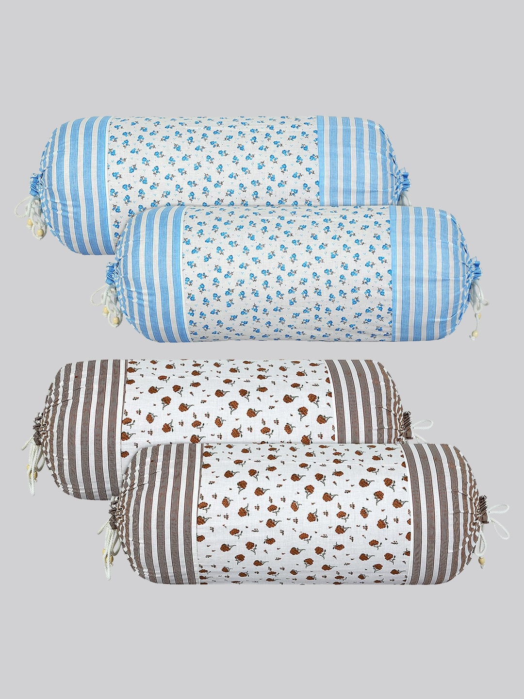 

Kuber Industries White & Blue 4-Pcs Printed Cotton Bolster Covers