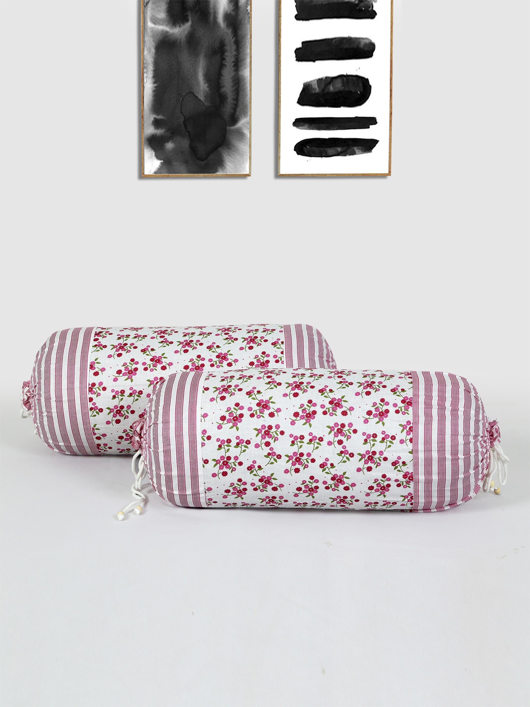 

Kuber Industries 4-Pcs White & Brown Printed Cotton Bolster Covers