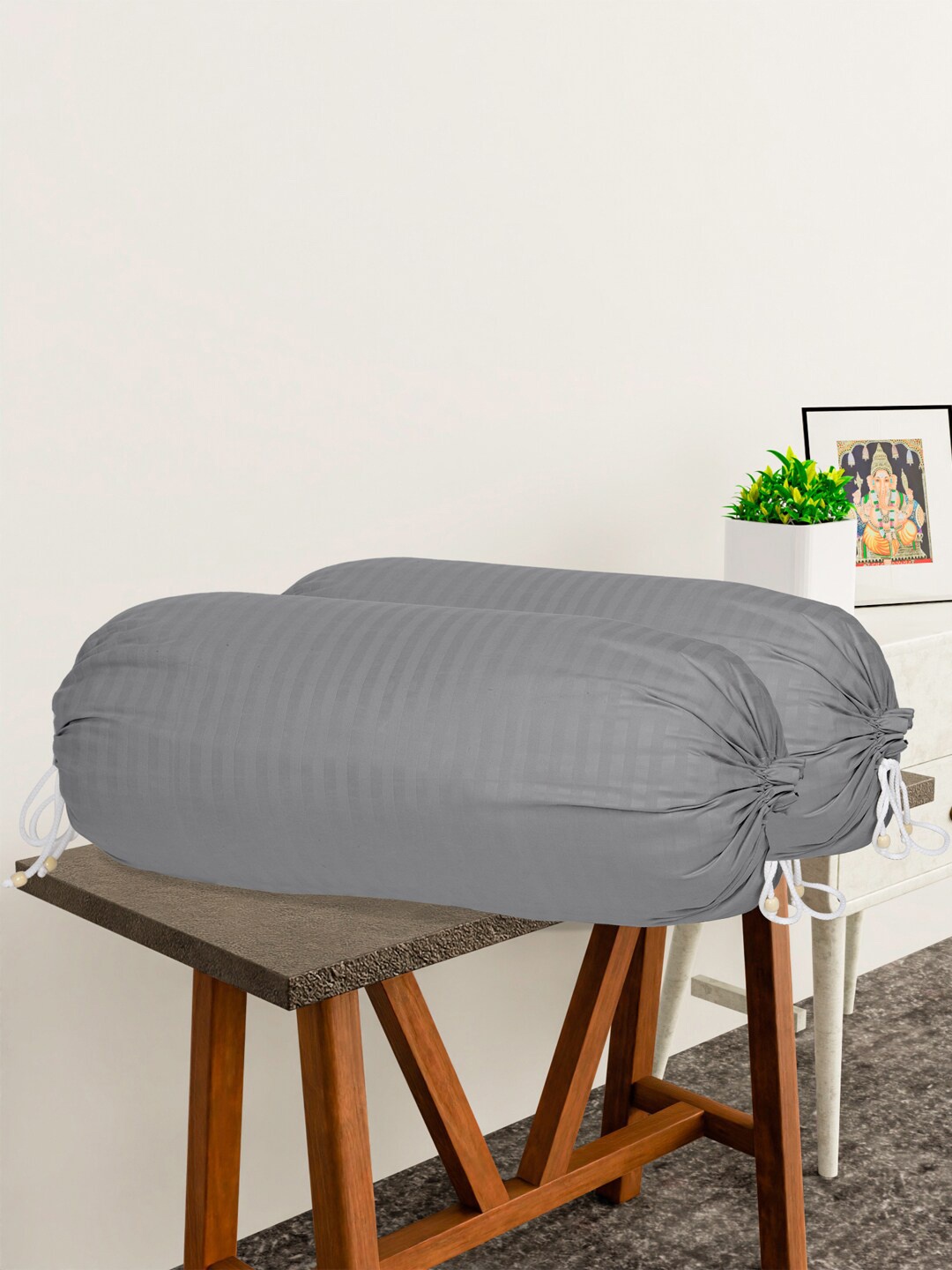 

Kuber Industries 4-Pcs Grey & PinkStriped Cotton Bolster Covers