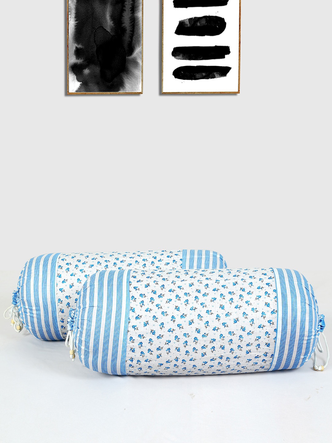 

Kuber Industries 2 Pcs White & Blue Printed Cotton Bolster Covers