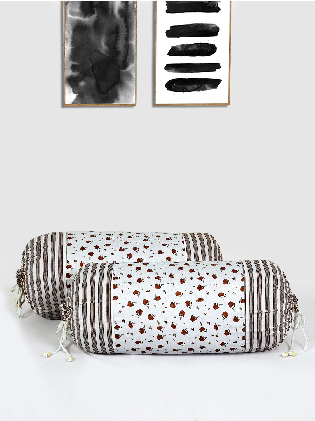 

Kuber Industries 6-Pcs White & Brown Printed Cotton Bolster Covers