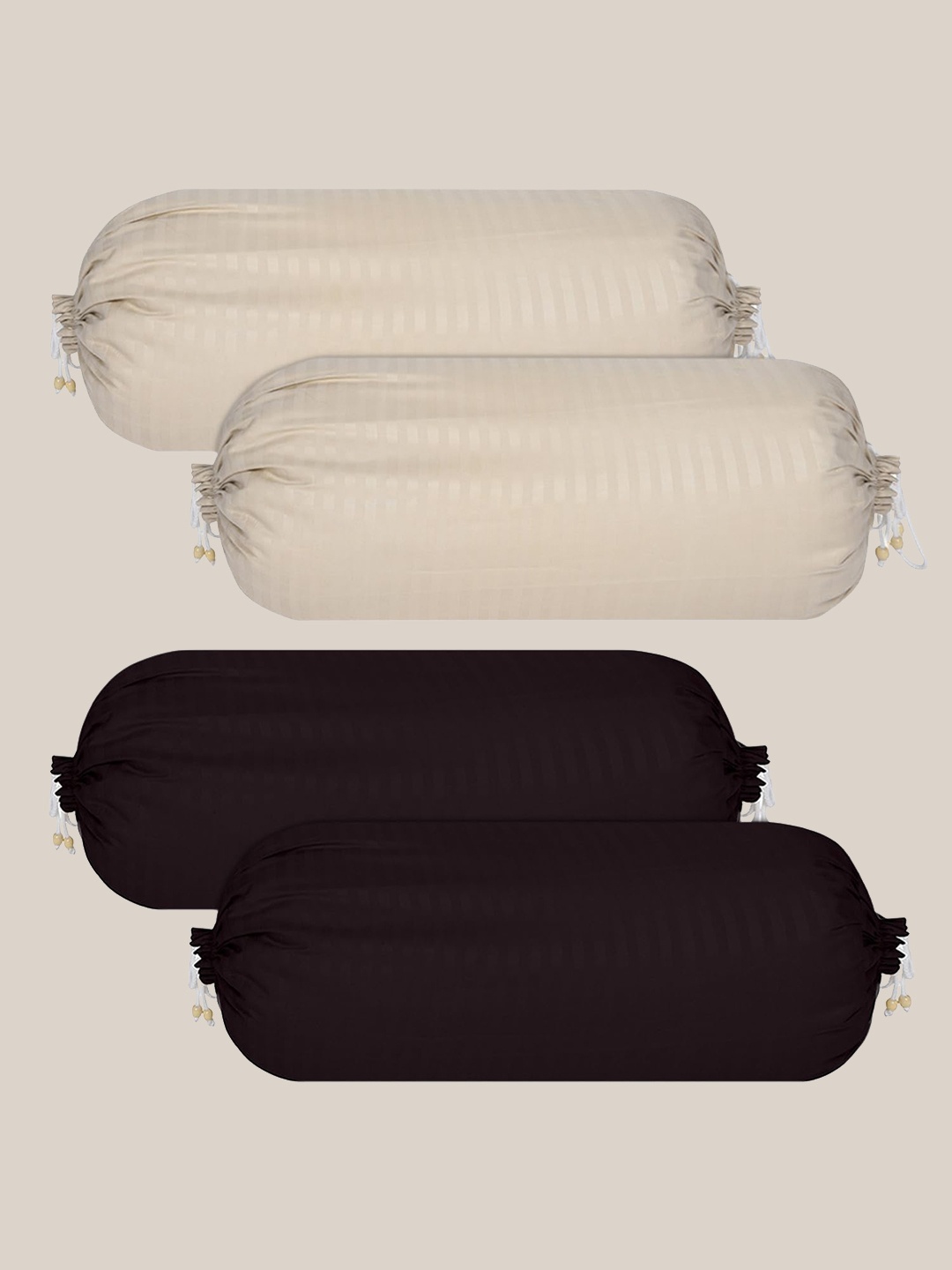 

Kuber Industries 4-Pcs Black & Beige Striped Cotton Bolster Covers