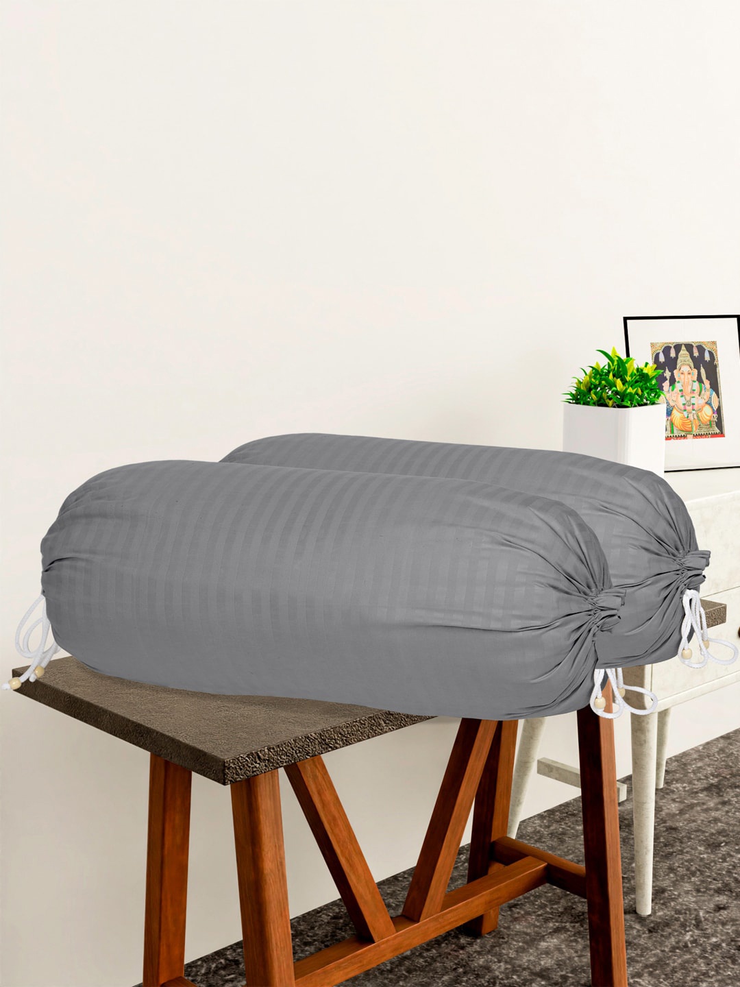 

Kuber Industries 6 Pcs Grey Striped Cotton Bolster Covers