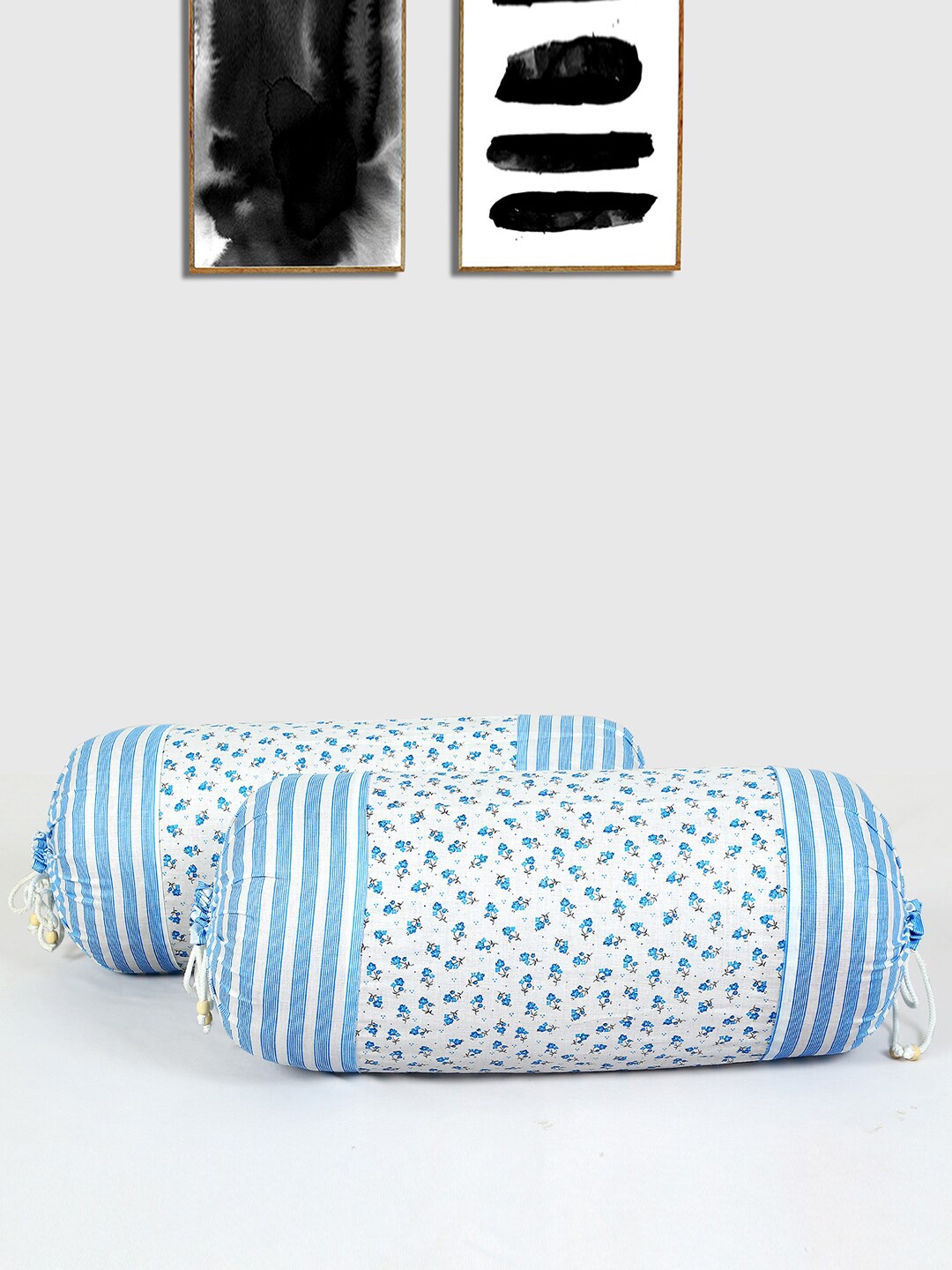 

Kuber Industries 4-Pcs White & Blue Printed Cotton Bolster Covers