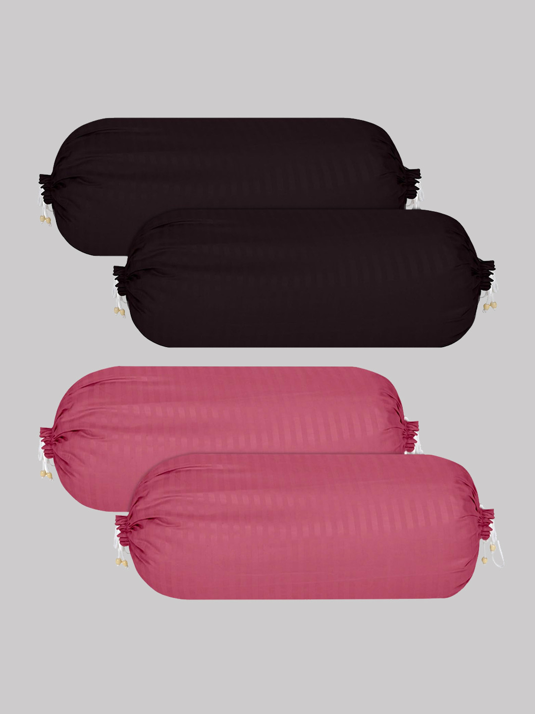 

Kuber Industries 4-Pcs Black & Pink Striped Cotton Bolster Covers