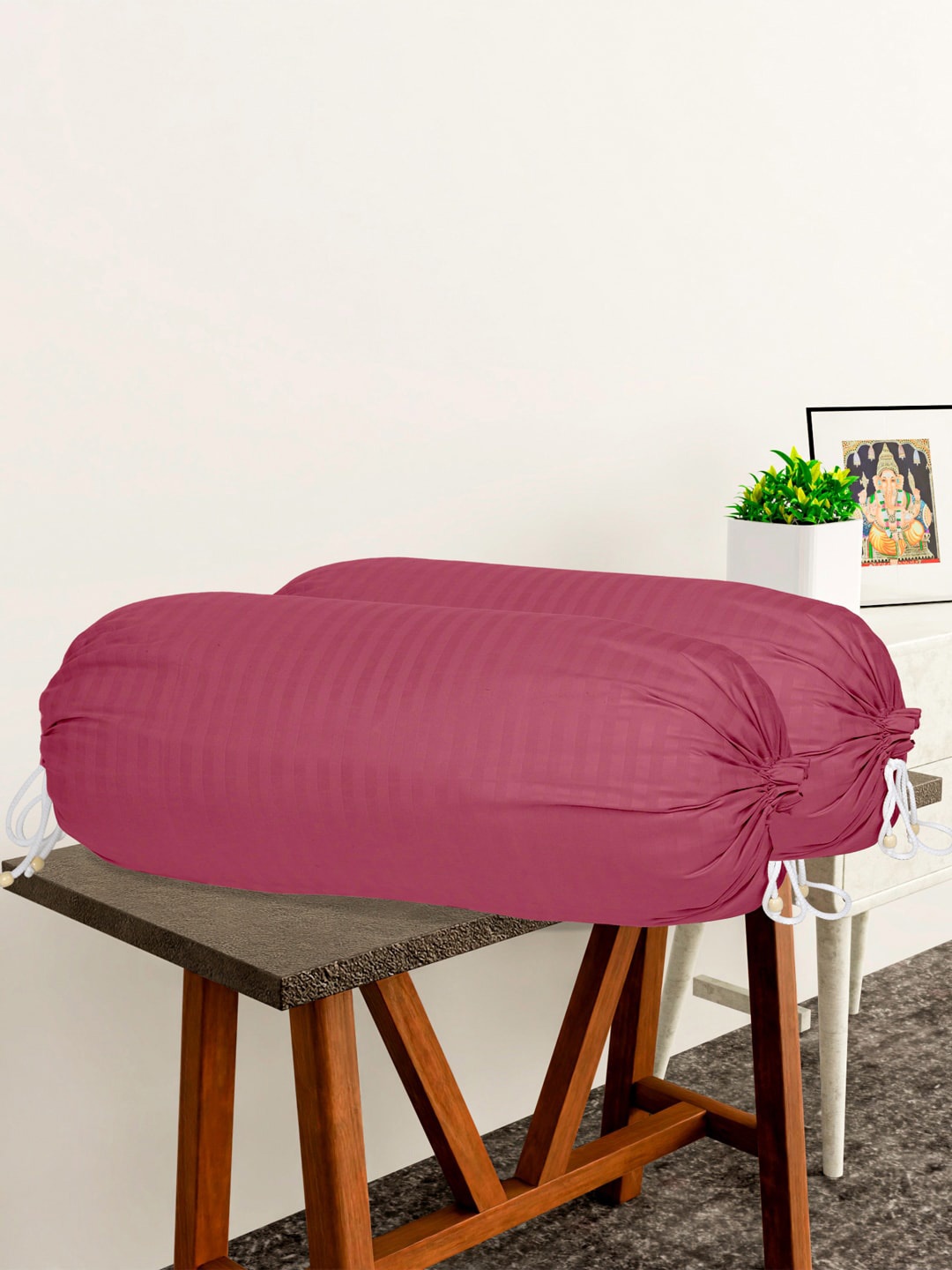 

Kuber Industries Pink 6 Pieces Striped Cotton Bolster Covers