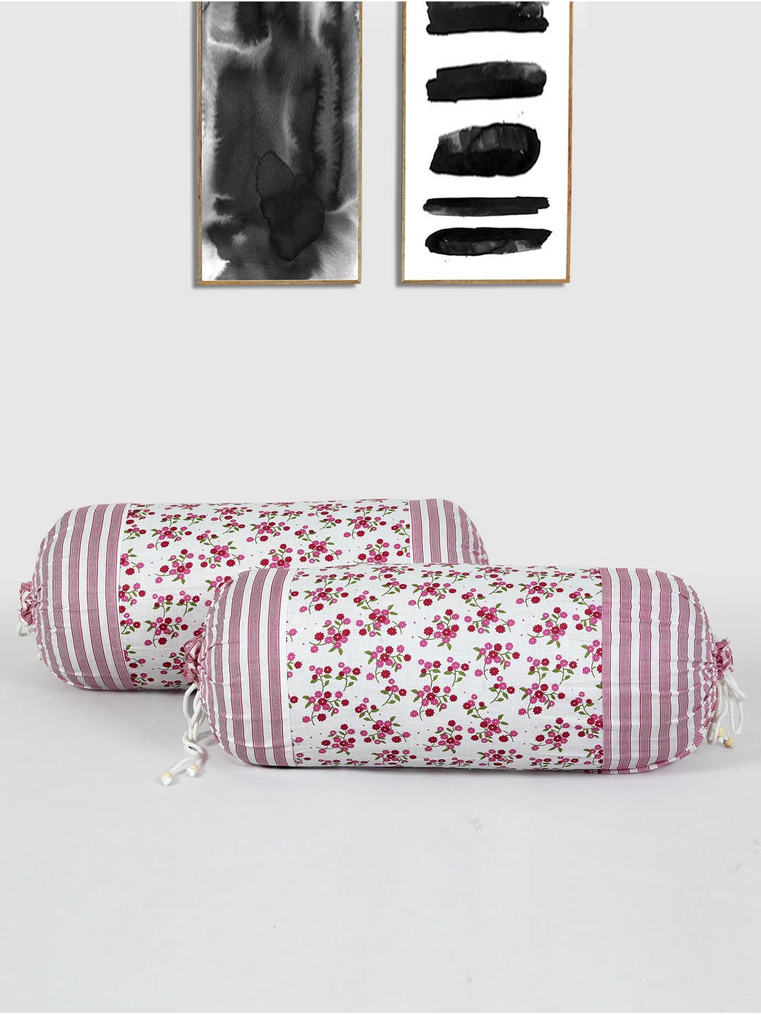 

Kuber Industries 2-Pcs White & Pink Printed Cotton Bolster Covers